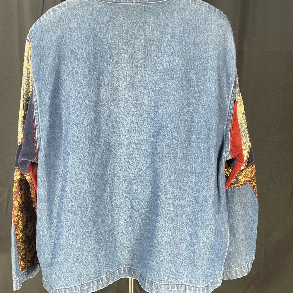 Vintage KEREN hart Patchwork Denim, embroidery & Velvet Jacket. Wine, Navy, Gold - Picture 7 of 7